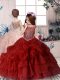 Stunning Chiffon Off The Shoulder Sleeveless Lace Up Beading and Pick Ups Little Girls Pageant Dress in Red