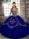 Edgy Blue Ball Gowns Straps Sleeveless Tulle Floor Length Lace Up Beading and Embroidery Quinceanera Gown