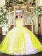 Yellow Ball Gowns Scoop Sleeveless Tulle Floor Length Zipper Lace Pageant Dress