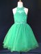 Affordable Sleeveless Mini Length Beading and Lace Lace Up Flower Girl Dress with Green