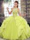 Yellow Green Halter Top Lace Up Beading and Ruffles Ball Gown Prom Dress Sleeveless