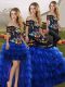 Vintage Blue And Black Off The Shoulder Lace Up Embroidery and Ruffled Layers Vestidos de Quinceanera Sleeveless