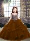 Cute Ball Gowns Little Girls Pageant Dress Brown Straps Tulle Sleeveless Lace Up