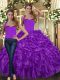 Halter Top Sleeveless Lace Up Quinceanera Dresses Purple Organza