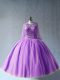 Wonderful Lavender Ball Gowns Scoop Long Sleeves Tulle Floor Length Lace Up Beading Ball Gown Prom Dress