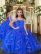 Sleeveless Tulle Floor Length Lace Up Kids Formal Wear in Royal Blue with Ruffles