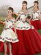 White And Red Lace Up Off The Shoulder Embroidery 15th Birthday Dress Organza Sleeveless