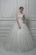 Fine White Wedding Dress High-neck Sleeveless Brush Train Lace Up