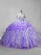 Great Organza Sleeveless Quince Ball Gowns Brush Train and Beading and Ruffles and Pick Ups