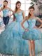 Nice Floor Length Lace Up 15th Birthday Dress Light Blue for Military Ball and Sweet 16 and Quinceanera with Beading and Ruffles
