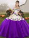 Best Selling White And Purple Sleeveless Floor Length Embroidery Lace Up Quince Ball Gowns