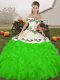 Glittering Green Lace Up Quince Ball Gowns Embroidery and Ruffles Sleeveless Floor Length