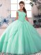 Apple Green Ball Gowns Beading 15th Birthday Dress Lace Up Tulle Sleeveless