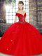 Custom Design Red Sleeveless Beading and Ruffles Floor Length Sweet 16 Quinceanera Dress