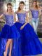 Chic Royal Blue Sweet 16 Dresses Tulle Brush Train Sleeveless Beading and Lace