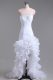 Trendy High Low Zipper Wedding Gown White for Wedding Party with Beading and Ruffles