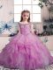 Wonderful Lilac Off The Shoulder Lace Up Beading and Ruffles Girls Pageant Dresses Sleeveless