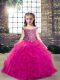Beading and Ruffles Pageant Dress for Womens Fuchsia Lace Up Sleeveless Floor Length