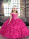 Fuchsia Fabric With Rolling Flowers Lace Up Straps Sleeveless Floor Length Pageant Dress Wholesale Beading