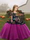 Floor Length Fuchsia Little Girl Pageant Dress Organza Sleeveless Embroidery