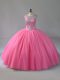 Fashion Ball Gowns Quinceanera Dresses Pink Scoop Sleeveless Lace Up