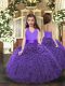 Purple Organza Lace Up Halter Top Sleeveless Floor Length Glitz Pageant Dress Ruffles