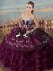 Edgy Purple Sleeveless Floor Length Embroidery and Ruffles Lace Up Quinceanera Gowns