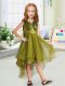 High Class Olive Green Sleeveless Sequins and Bowknot High Low Flower Girl Dress