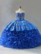 Inexpensive Sleeveless Lace Up Embroidery and Ruffles Quinceanera Dress