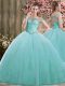 Blue Tulle Lace Up Off The Shoulder Sleeveless Floor Length Vestidos de Quinceanera Beading