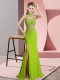 Sleeveless Floor Length Lace and Appliques Backless Homecoming Dress with Green