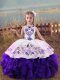 Sweet Purple Lace Up Kids Pageant Dress Embroidery and Ruffles Sleeveless Floor Length