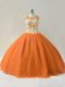 Unique Orange Ball Gowns Tulle Scoop Sleeveless Beading and Appliques Floor Length Lace Up Sweet 16 Dresses