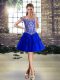 Shining Mini Length Ball Gowns Sleeveless Royal Blue Cocktail Dresses Lace Up