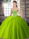 Tulle Lace Up Sweetheart Sleeveless Quince Ball Gowns Brush Train Beading and Pick Ups
