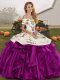 Lovely White And Purple Off The Shoulder Neckline Embroidery and Ruffles Sweet 16 Dress Sleeveless Lace Up