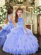 Hot Selling Lavender and Pink And Yellow Ball Gowns Beading and Appliques Pageant Gowns For Girls Backless Tulle Sleeveless Floor Length