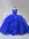 Low Price Royal Blue Lace Up 15th Birthday Dress Beading and Ruffles Sleeveless Brush Train