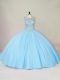 Customized Blue Sleeveless Beading Floor Length Quinceanera Gowns