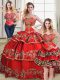Elegant Red Lace Up Sweetheart Embroidery and Ruffled Layers Quinceanera Dress Satin and Organza Sleeveless