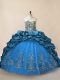 Stylish Sleeveless Taffeta Brush Train Lace Up Ball Gown Prom Dress in Blue with Beading and Pick Ups