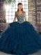 Vintage Beading and Ruffles Sweet 16 Quinceanera Dress Blue Lace Up Sleeveless Floor Length