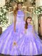 Lavender Sleeveless Floor Length Beading and Ruffles Backless Sweet 16 Dresses