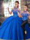 Fantastic Lace Up Sweet 16 Dress Blue for Military Ball and Sweet 16 and Quinceanera with Beading and Pick Ups Brush Train