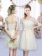 Great Half Sleeves Tulle Mini Length Lace Up Wedding Guest Dresses in Champagne with Lace and Bowknot