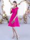 Cute Hot Pink Lace Lace Up V-neck Cap Sleeves Mini Length Quinceanera Court of Honor Dress Lace