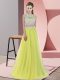 Suitable Sleeveless Tulle Floor Length Zipper Quinceanera Dama Dress in Yellow with Lace