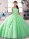 Brush Train Ball Gowns Quinceanera Dresses Apple Green Off The Shoulder Tulle Sleeveless Lace Up