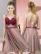 Most Popular Baby Pink Lace Up V-neck Appliques Bridesmaid Dresses Tulle Sleeveless