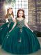 Sleeveless Tulle Floor Length Lace Up Pageant Dress for Womens in Peacock Green with Appliques